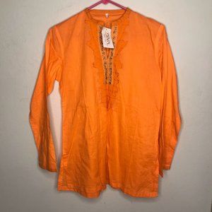NWT Diva coral X-Large beaded and embroidered long sleeve top